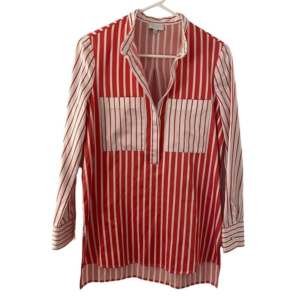 Escada Sport Striped Tunic Blouse XS (32 DE) Orange White